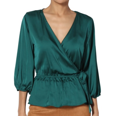 love-tree-satin-wrap-peplum-elastic-waist-green-blouse-top-1