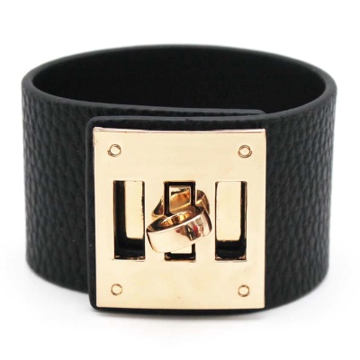 turnlock-twistlock-wide-cuff-gold-clasp-faux-leather-black-bracelet-1